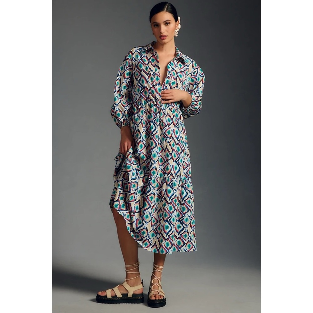Anthropologie The Bettina Tiered Shirt Dress by Maeve - Size Large